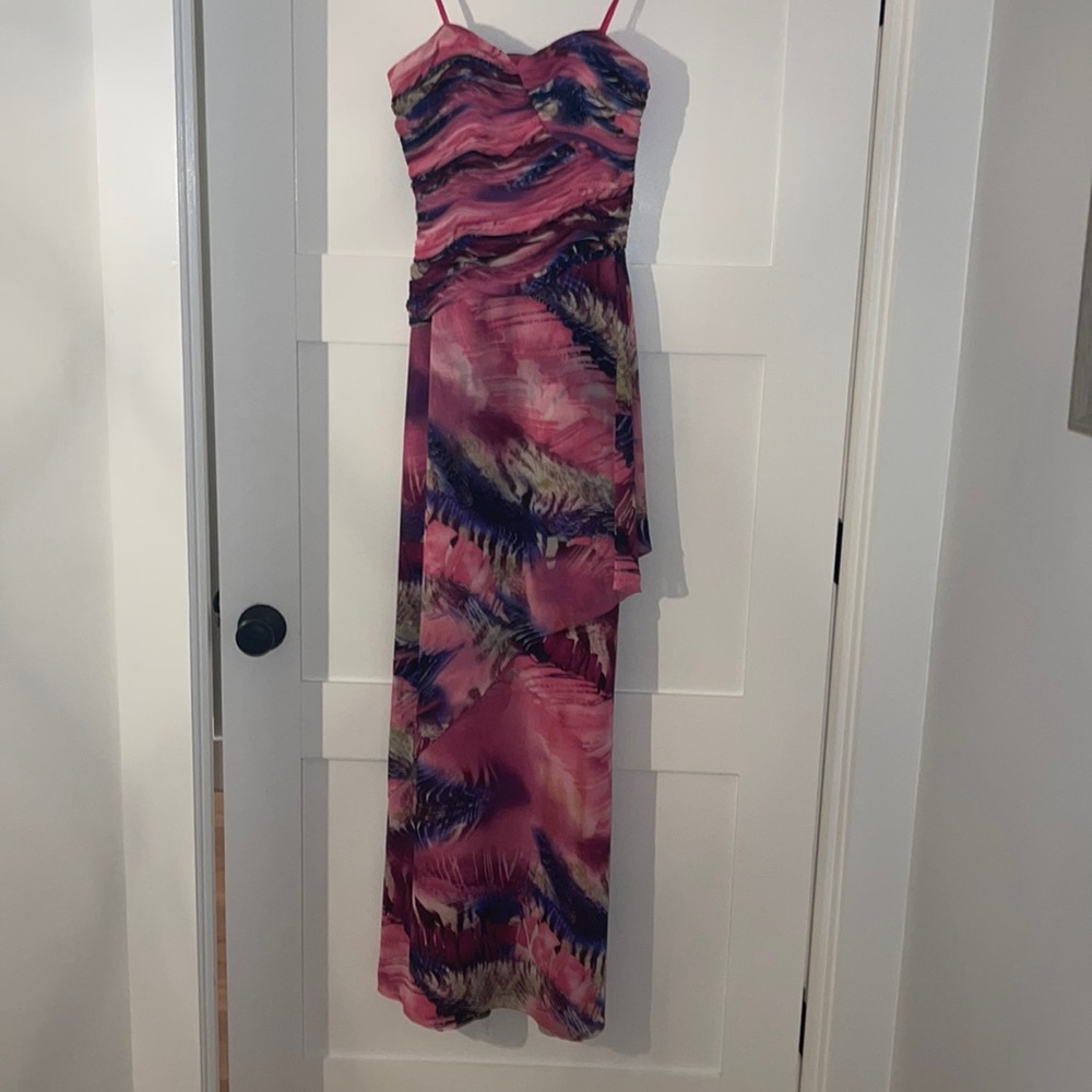 JS Boutique Print Chiffon Strapless Dress (Maxi)